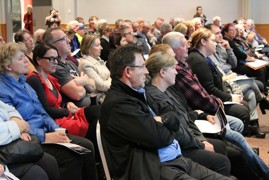 Wodonga residents at a town hall meeting to discuss a possible class action against council