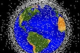 Computer generated image of the amount of space junk near earth.