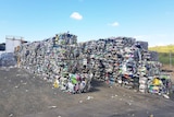 Hundreds of bales of low grade plastics sorted for recyling.