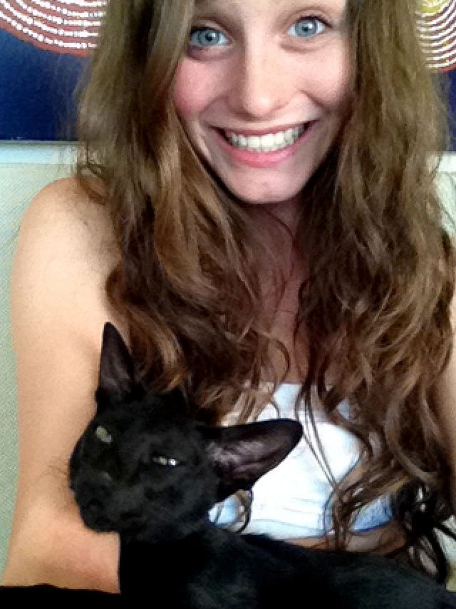 Spock the cat with owner Mia Shepherdson