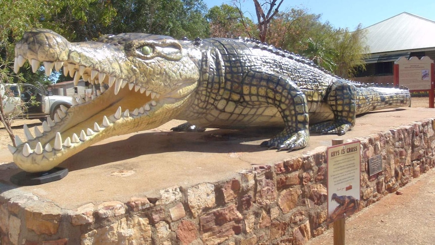 A replica of the world's largest recorded crocodile, Krys the croc, in Normanton.