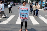 An activist during a protest in Kolkata