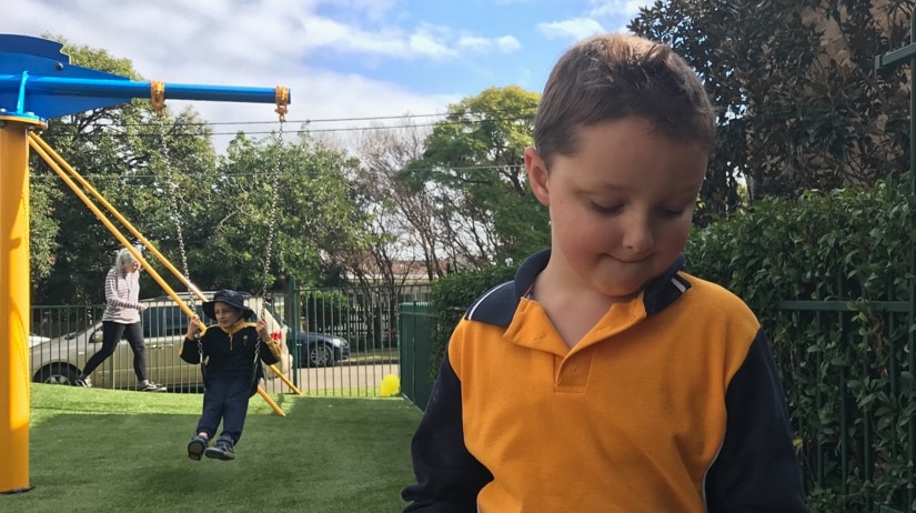 7 year old Declan plays during recess at Giant Steps School in Sydney