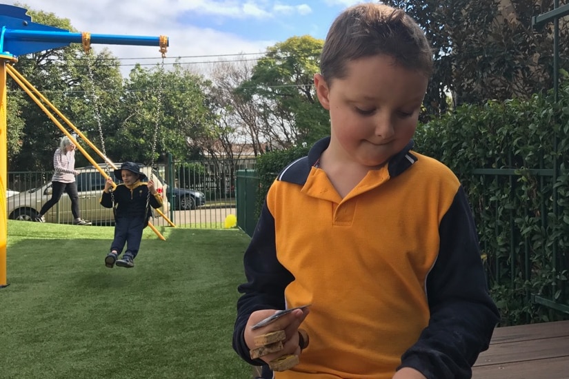 7 year old Declan plays during recess at Giant Steps School in Sydney