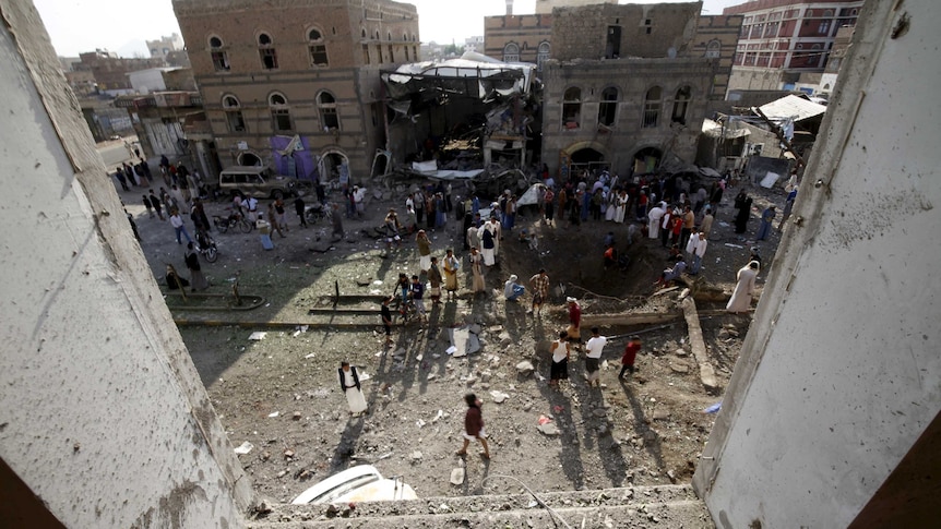 Destruction in Sanaa after Saudi-led air strikes