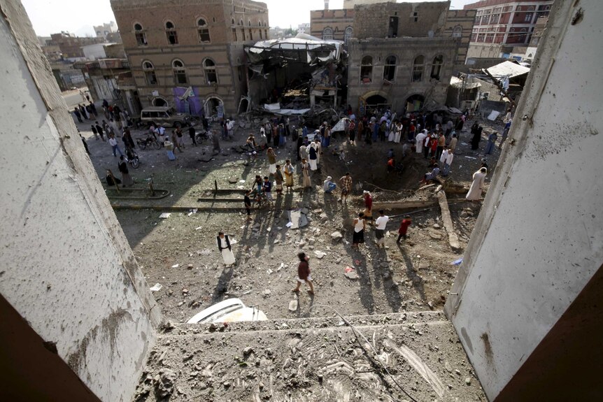 Destruction in Sanaa after Saudi-led air strikes