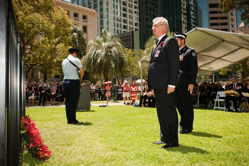 Governor de Jersey attending Anzac Day ceremonies in Brisbane in 2016.