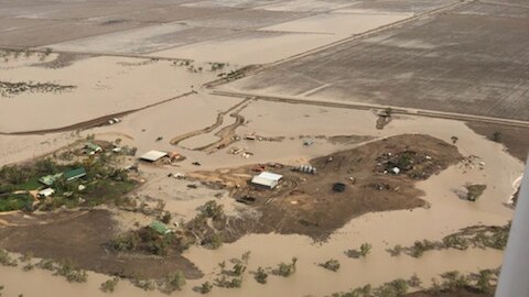 Aerial picture of an irrigation property that has been flooded.