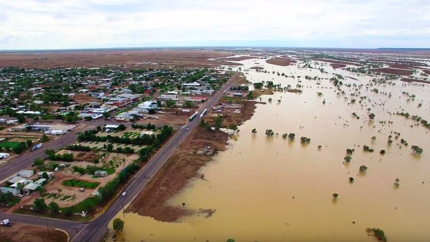 Aerial footage showing flooding in Winton