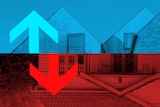 A graphic showing houses and the narrowing gap between the richest and poorest.