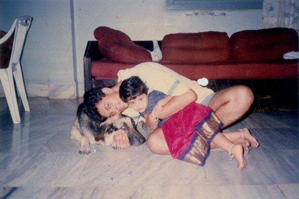Harish Iyer with his dog Jimmy and little sister.