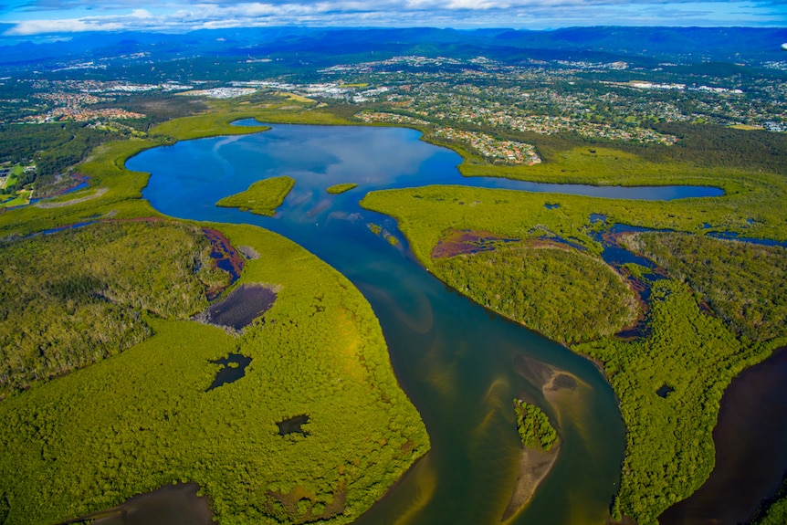 Aerial of Coombabah Lake at Helensvale