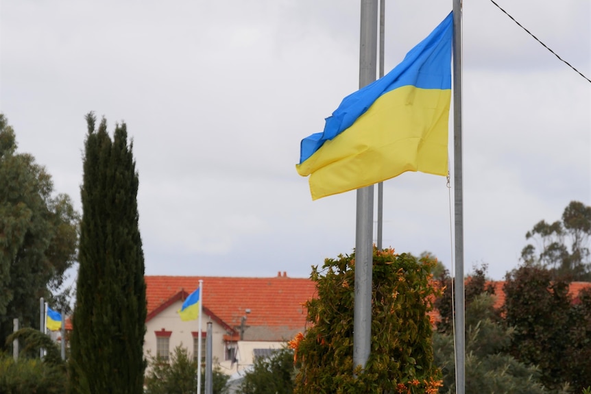 Ukrainian flags in Coorow streets