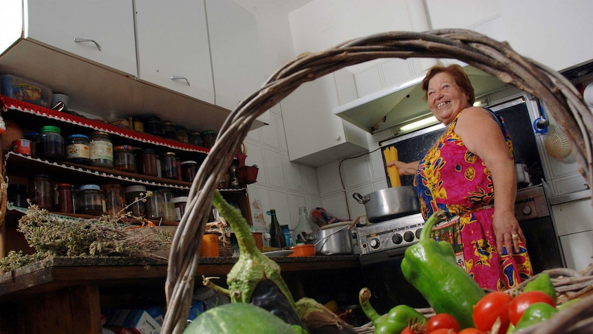 Santina Corvaglia cooks spaghetti in her kitchen in Minervino di Lecce in Salento, Italy.