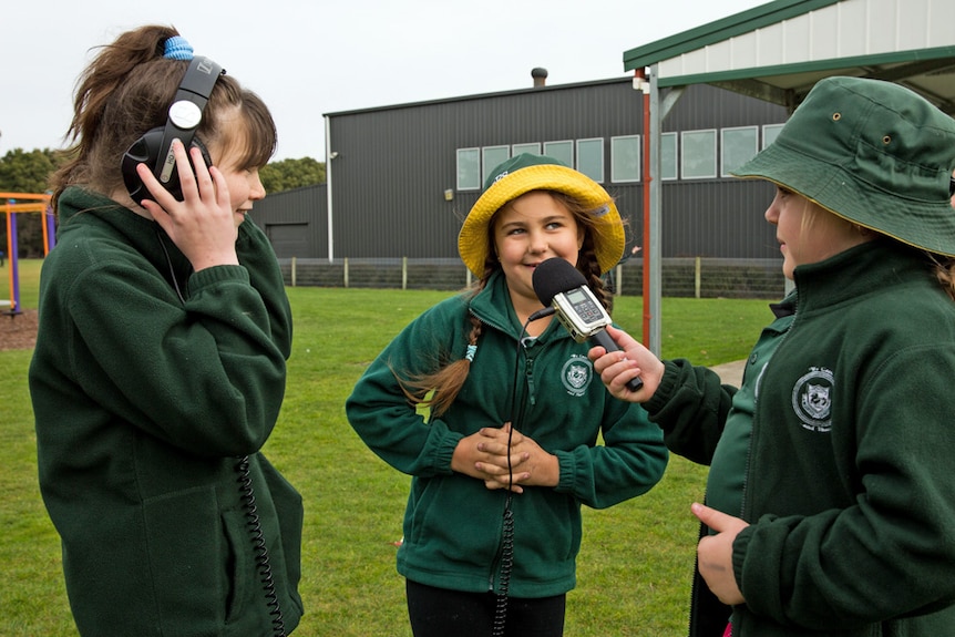 Savannah Swan is interviewed by other students