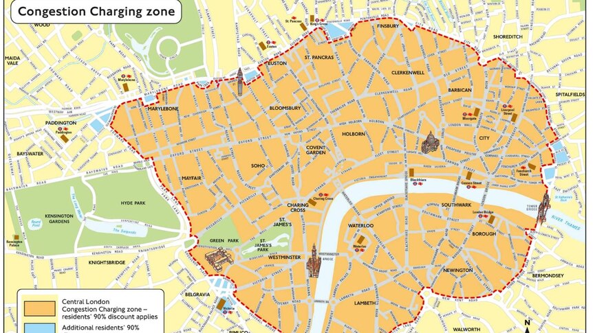 Map of London's new T-charge area.