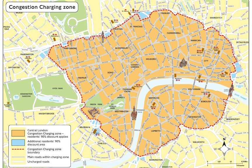 Map of London's new T-charge area.
