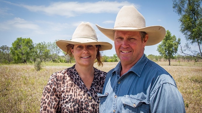 Andrew and Megan Lawrie on their central Queensland cattle property.