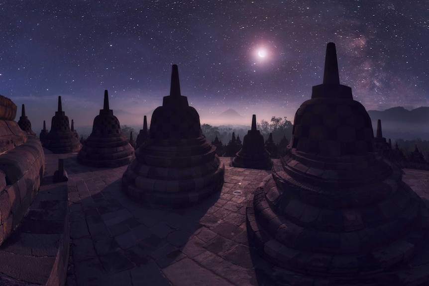 The moon over Borobudur