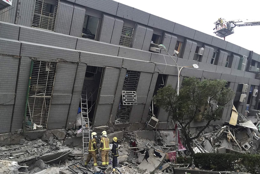 Damaged building after Taiwan earthquake