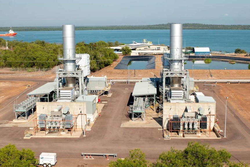 phot from a height of a power station with the sea in the background