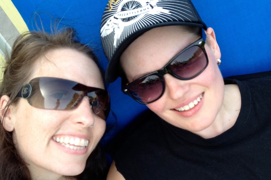 Selina Jenkins and her partner Amy both wearing sunglasses.