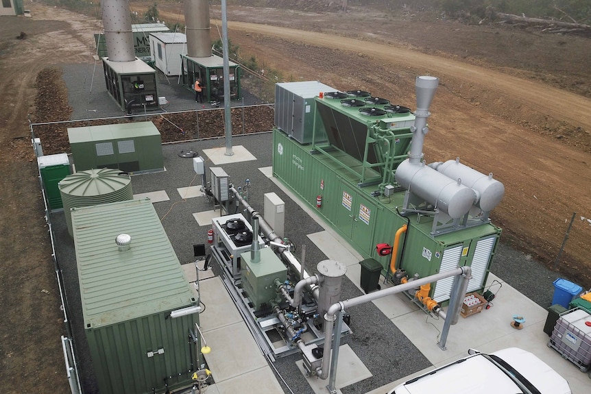 An aerial view of a gas plant with equipment