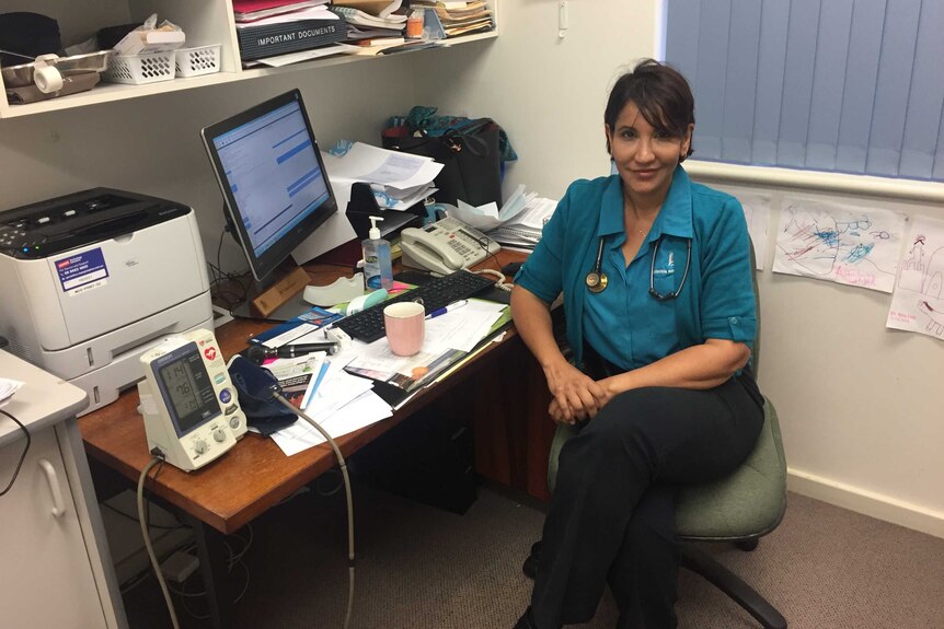Dr Nalini Rao at her surgery desk in Mullewa.