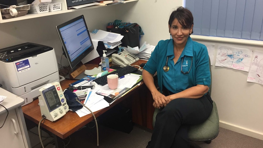 Dr Nalini Rao at her surgery desk in Mullewa.