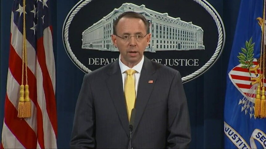 US Deputy Attorney-General Rod Rosenstein makes the indictment announcement
