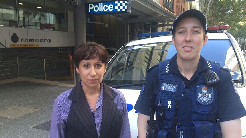Disability advocate Alicia Wright and Constable Christie May in Brisbane.