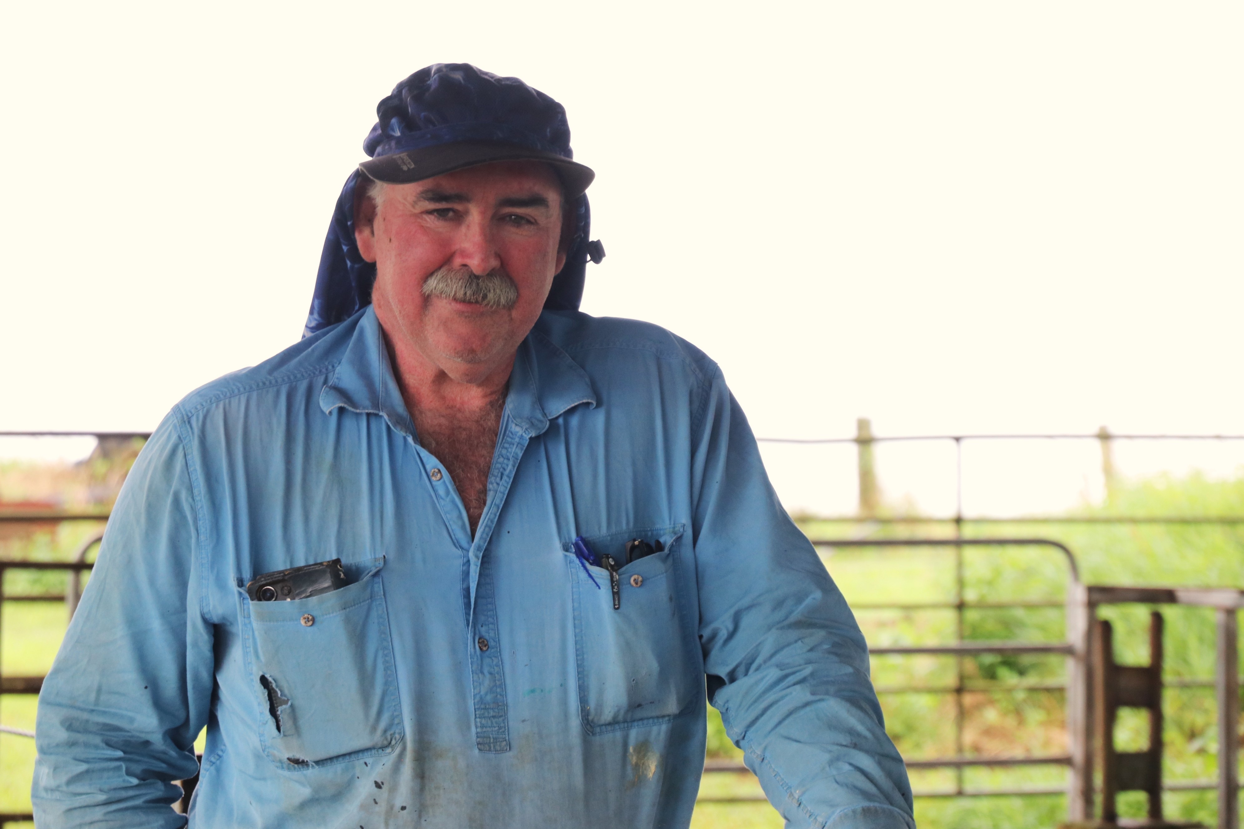 Dairy farmer James Geraghty inside an open shed.