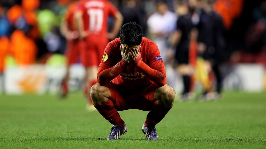 What might have been ... Luis Suarez reacts after full-time