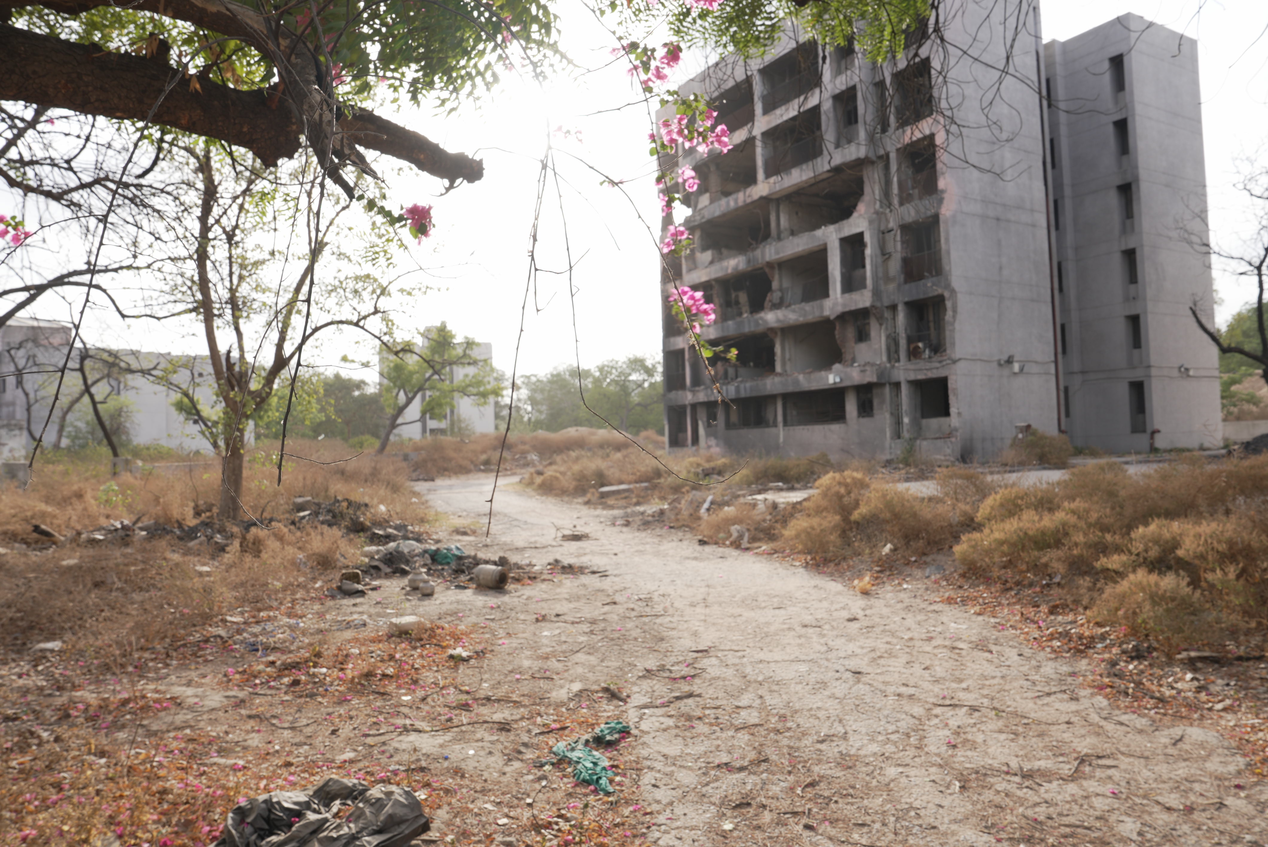 Crash site of Air India, one year later still shows damaged building.