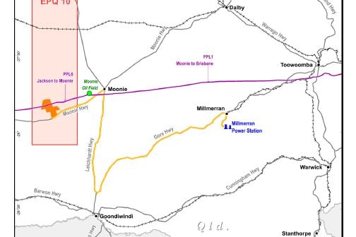 A map of the CTSco site in relation to Toowoomba and Moonie, from the CTSco EIS.