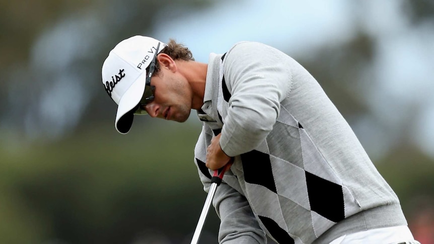 Broomhandle putter ... Adam Scott competing in the Australian Masters earlier this month