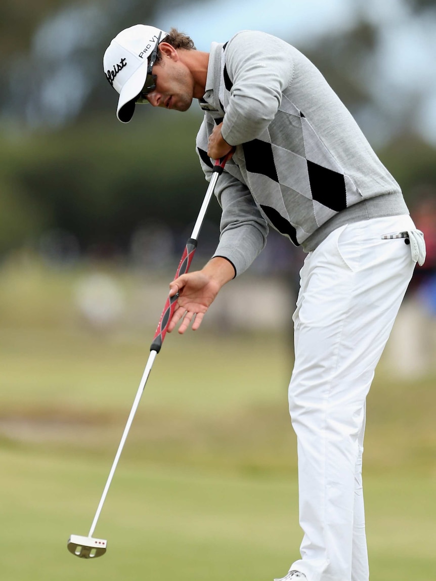 Broomhandle putter ... Adam Scott competing in the Australian Masters earlier this month