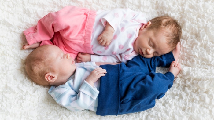 Non-identical twin baby boy and girl