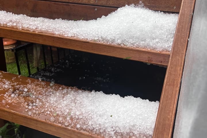 pool of hailstones on deck
