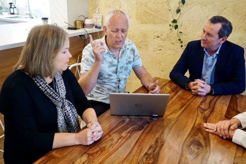 Ailsa Harris and Will Fuller chat to Premier Mark McGowan around the family's dining table.