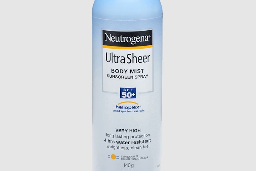 Neutrogena Ultra Sheer Body Mist Sunscreen Spray SPF 50+ (aerosol sunscreen).