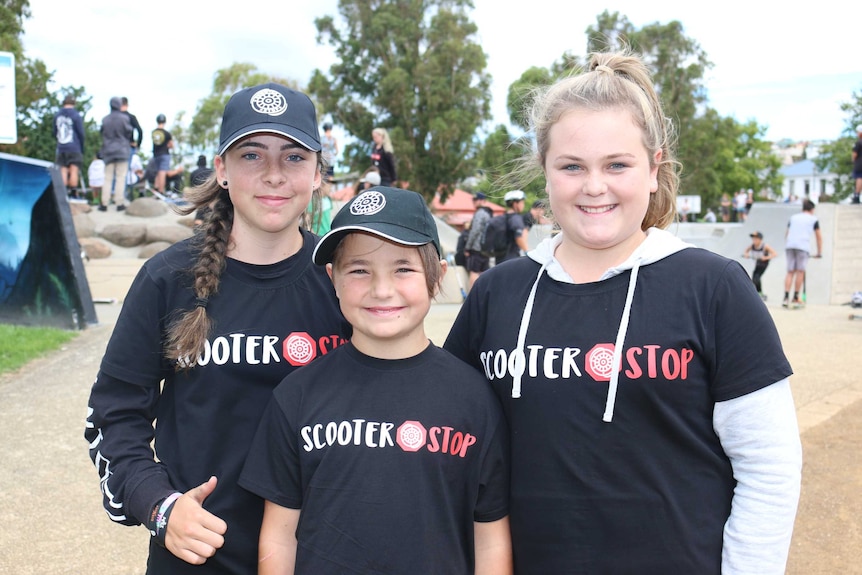 Bridie Baker, Ameyah Baker and Ivy Palmer are encouraging other girls to give scooters a try.