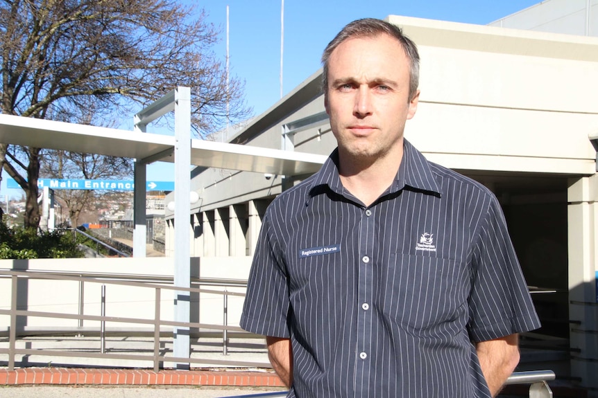 ANMF Launceston delegate Tom Millen outside the LGH, June 2019