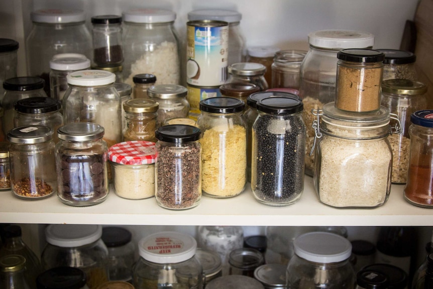 Dry food stored in glass jars