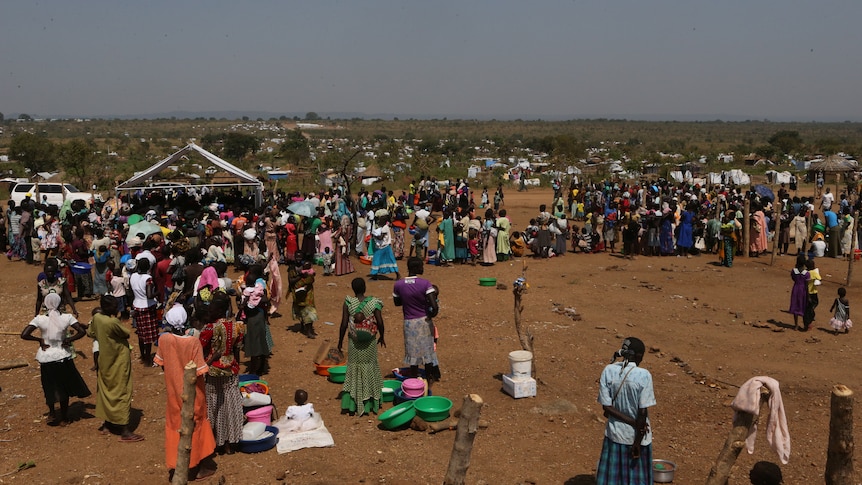 Aerial shot of South Sudanese refugees at Bidi Bidi