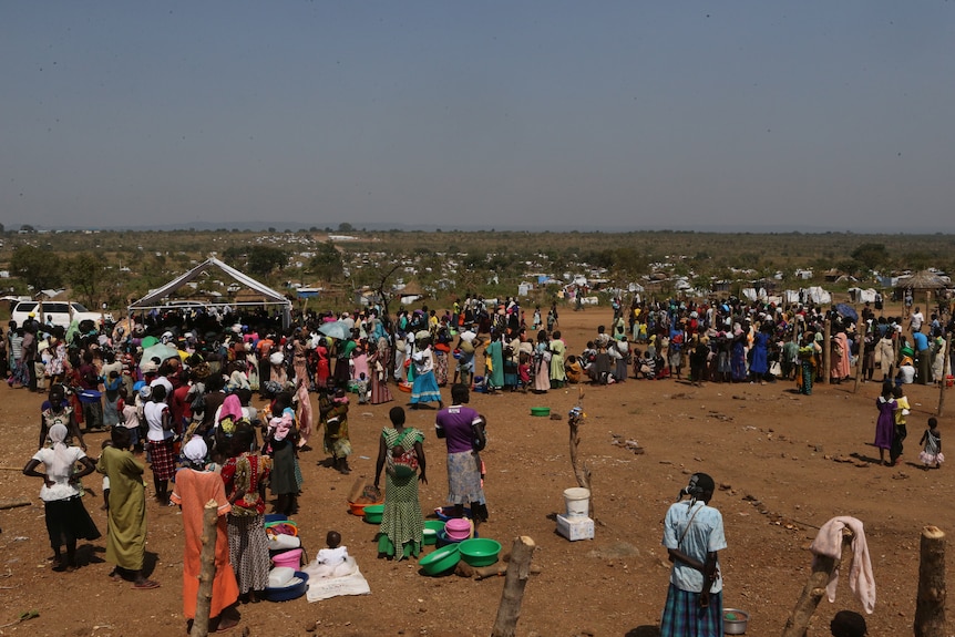 Aerial shot of South Sudanese refugees at Bidi Bidi