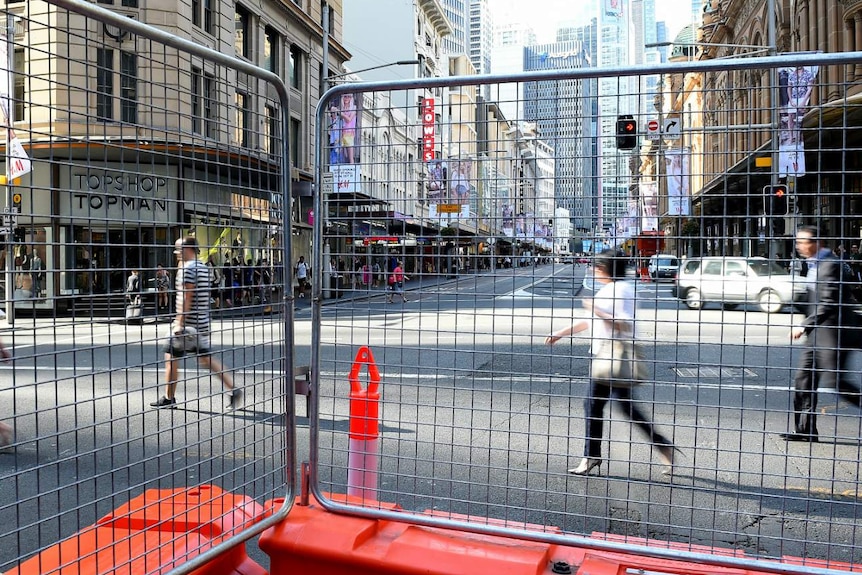 George Street is seen at Market Street in the Sydney central business district during the peak morning commute, on Monday, Oct. 26, 2015. 