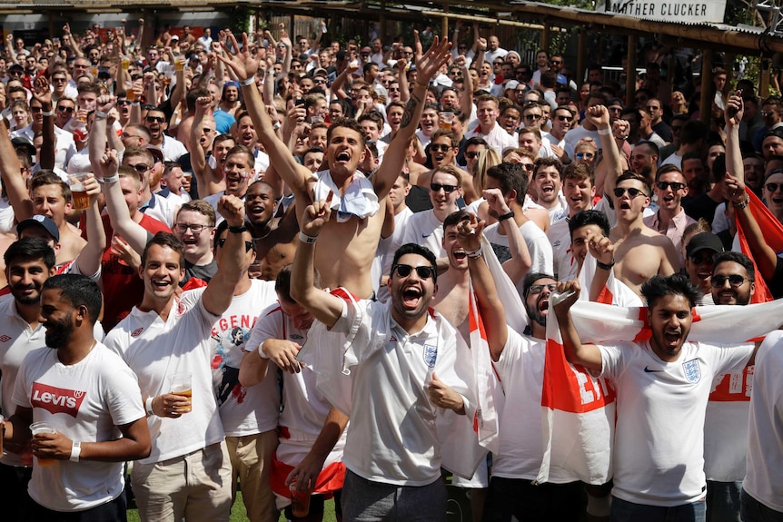 England fans watch the quaterfinal between England and Sweden in South London