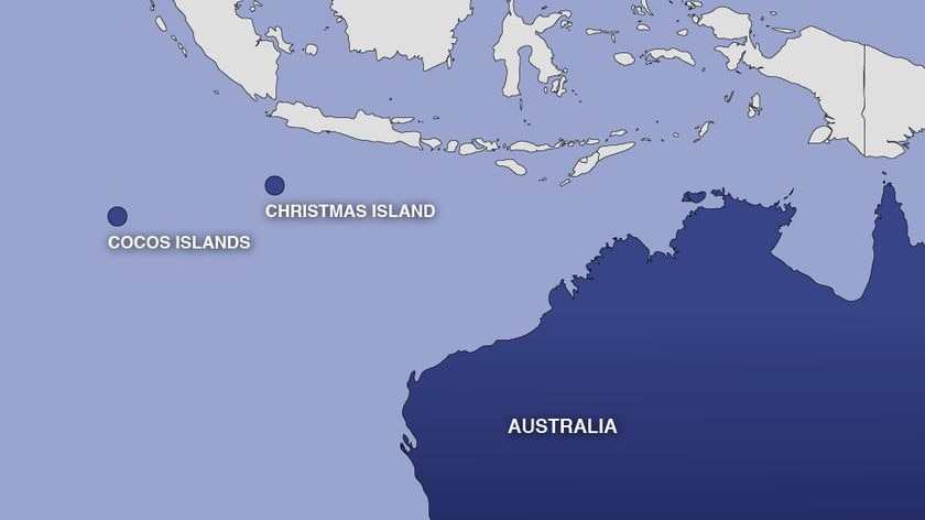 Map showing the location of the Cocos Islands off the Western Australia coast
