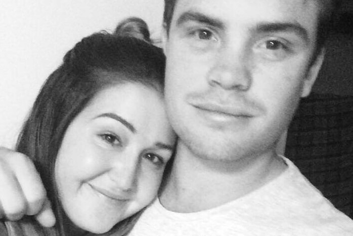 Black and white photo of Ayla Cresswell with her late partner Joshua Davies.